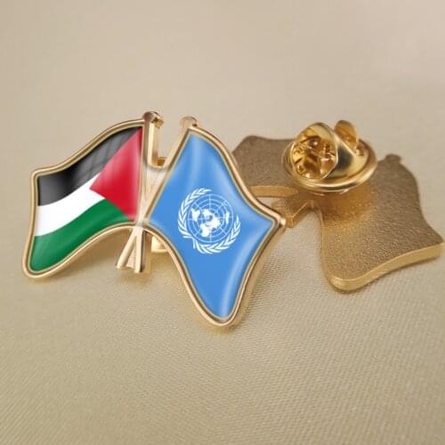 United Nations and Palestine Crossed Double Friendship Flags Lapel Pins