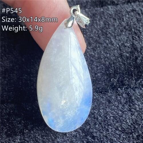Top Natural Blue Light Moonstone Stone Pendant Jewelry For Woman Man Luck Healing Wealth Crystal Silver 30x14x8mm Beads Gemstone