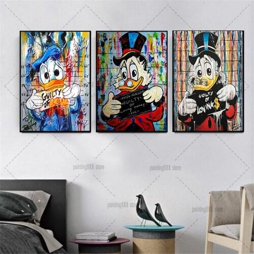 Disney Donald Duck Cartoon Love Money Canvas Painting Living Room Home Decor Mural Guilty of Loving Money Graffiti Canvas Poster