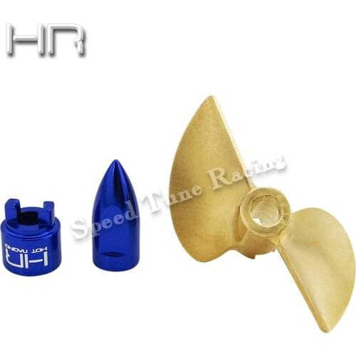 Hot Racing polish brass propeller with M4 propeller nut and drive dog for Traxxas DCB M41 Spartan boats