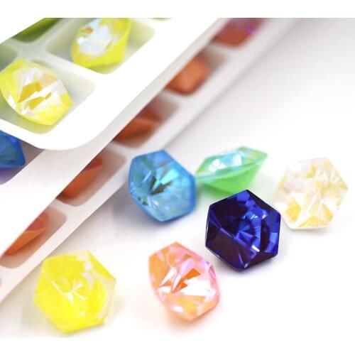 Hot 10mm 45pcs hexagon Mocha fluorescence pointback glass crystal strass rhinestones for nail art decoration Accessories