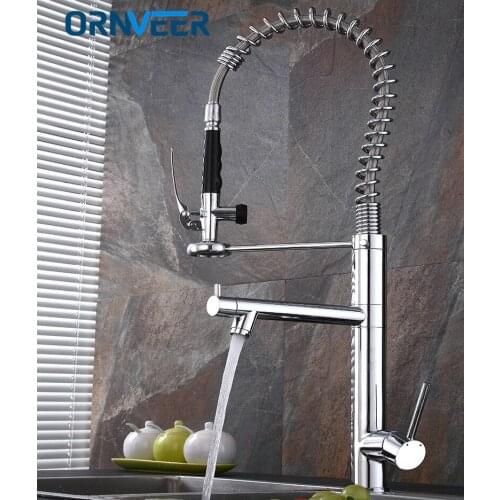 Chrome Tall Kitchen Faucets Pull Out Kitchen Tap Single Hole Handle Swivel 360 Degree Faucet