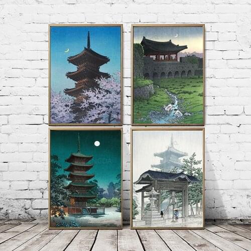 WTQ Canvas Painting Retro Poster Ancient Build View Night Mapleswall Decor Wall Art Picture for Living Room Decoration Home Deco