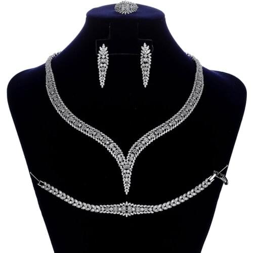 Jewelry Sets HADIYANA Classical Simple Women Wedding Bridal Necklace Earrings Ring And Bracelet Set CN1708 Conjunto De Joyas