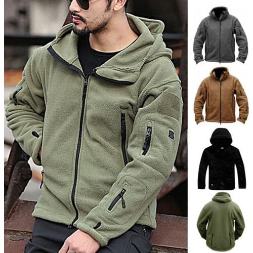 Men Jackets Fleece Zipper Hoodie Long Sleeve Hooded Sweatshirt Winter Tactical Military Tracksuit Jacket Outerwear Coat Clothes