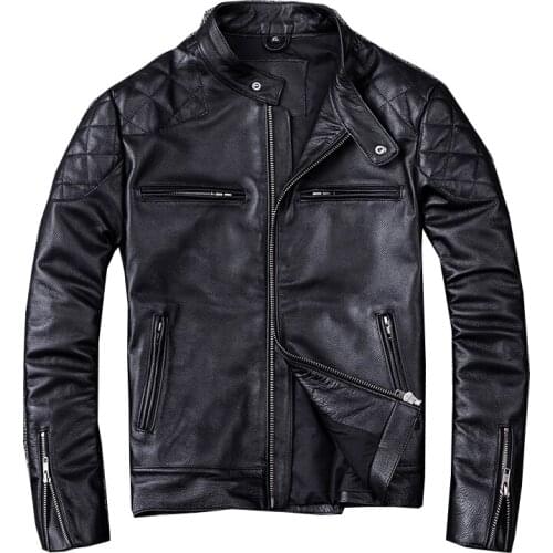 Mens natural fashion leather jacket motorcycle clothing slim jacket spring and autumn