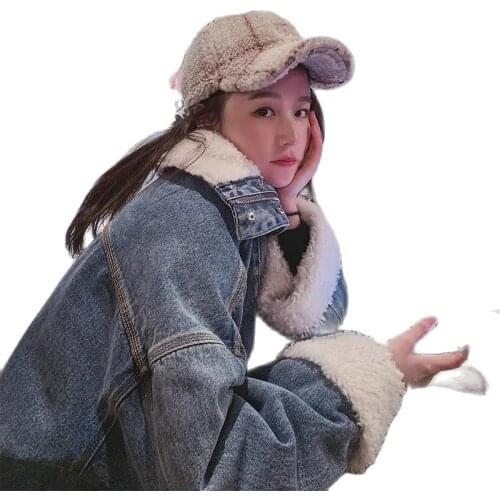 New Winter Coat Jean Jacket Lamb Hair Korean Fashion Jean Jackets For Women 2021 Loose Plus Cashmere Short Jacket