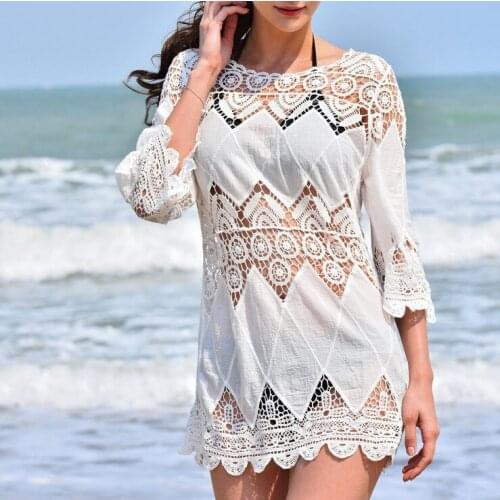 2017 New Europe America Style Beach Loose Solid Hollow Out Regular Natural Summer Women Dresses Free Size T1607