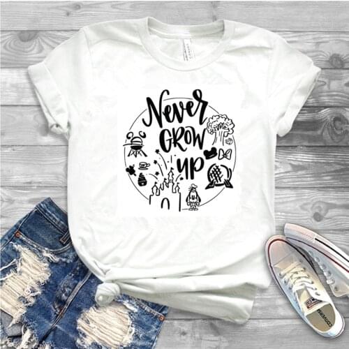 2019 New Women Casual T-shirt Girls Minnie Shirt Never Grow Up Graphic Tee Tumblr Shirt Hipster Tees