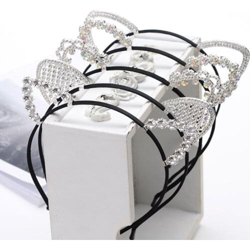 Novelty Kids Cat Ears Headband With Ear Crystal Hairband Festival Hair Girls Crown Rhinestone Headdress for Women