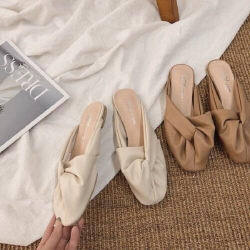 Spring and summer new fashion all-match Baotou flat Muller shoes soft bottom half-drag womens shoes can be worn outside