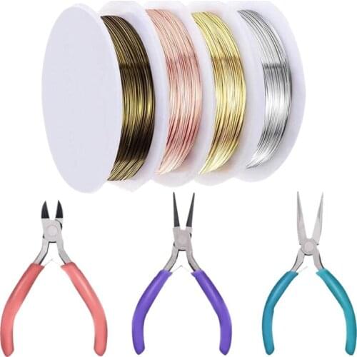 7 Pcs Jewelry Pliers Beading Craft Wire Tools Set Includes Needle Nose Craft Pliers with Jewelry Beading Wire for Making