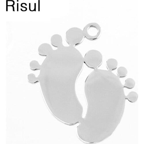 Stainless Steel Baby Foot Charm Pendants For Jewelry Making Blank Metal Tags Feet Necklace Mirror Polished Wholesale 50pcs