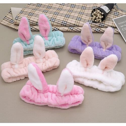 Autumn Winter Lovely Soft Velvet Bunny EarsWashing Headband Make Up Scrunchy for Women Girls Hair Head Bands Wrap Accessories