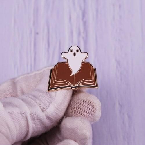 Ghost Doodle Spell Book Enamel Pin Cartoon Spooky Brooch Funny Literature Badge Halloween Jewelry Accessory