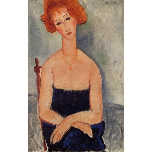 Readhead Wearing a Pendant Amedeo Modigliani oil painting for sale online High quality Portrait painting woman Hand painted