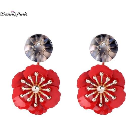 Banny Pink Sweet Red Flower Stud Earrings For Women Bohemian Resin Geometric Statement Post Earrings New Bridal Earrings Brincos
