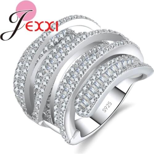 Most Luxury Wedding Party Band Rings Micro Paved Sparkling Crystals Genuine 925 Sterling Silver Women Girls Band Ring Anel