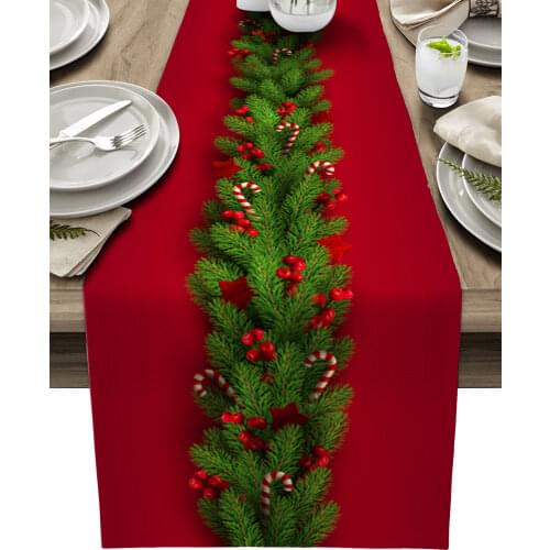 Christmas Tree Pine Needles Candy Bow Table Runner Wedding Decor Table Cover Christmas Decoration Holiday Party Tablecloth