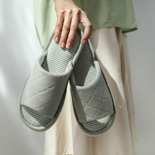 Spring Autumn Simple House Women and Men Cotton Slippers Open Toe Soft Sole Ladies Floor Flat Shoes Indoor Bedroom Ladies Slides