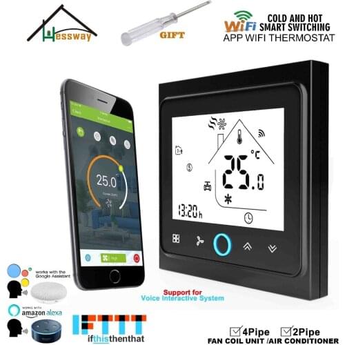 HESSWAY TUYA 24VAC Works with Alexa Google Home Room Thermostat WIFI for 2Pipe Fan Coil Unit