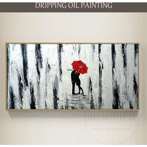 High Quality Modern Wall Art Landscape Oil Painting Artist Handmade Modern Canvas Abstract Lover with Red Umbrella Oil Painting