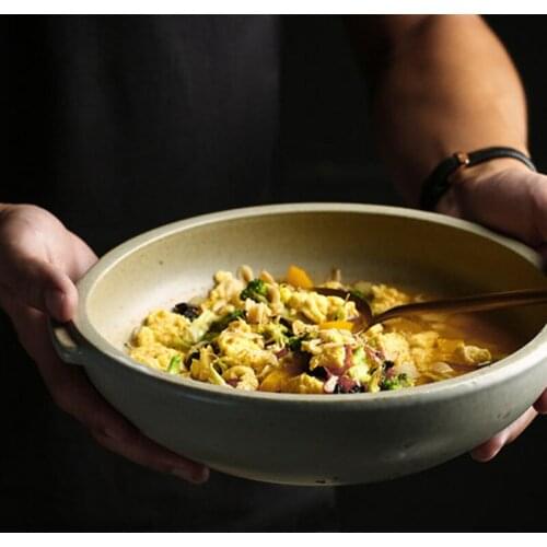 Japanese ceramic soup bowl commercial tableware binaural soup bowl instant noodle large bowl salad bowl household noodle bowl ve