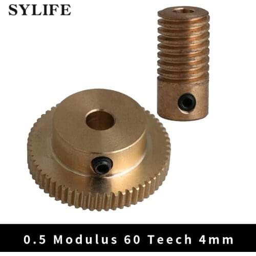 Yellow 4MM Hole Dia Brass Worm Gear Shaft & 31MM 0D 60 Teeth Brass Worm Gear Wheel 0.5 Modulus Set
