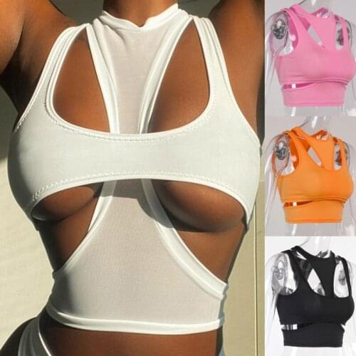 Women Hollow Out Clothing Fitness Sports Vest Sexy Streetwear Tees Tank Top Party Clothes Sleeveless Tops