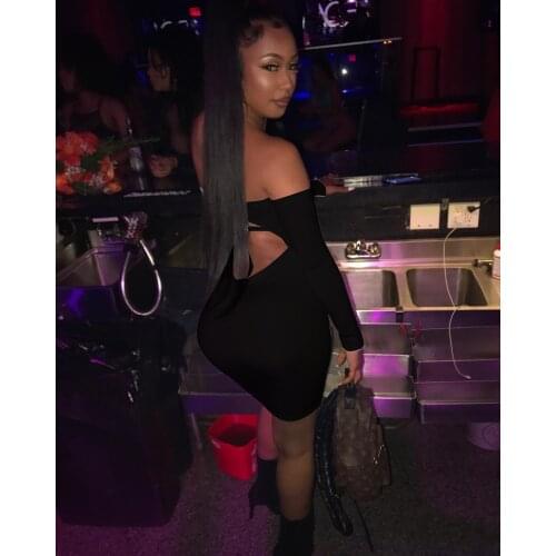 S-XL Women Mini Sexy Dress Bodycon Long Sleeve Off Shoulder Casual Tight Fit Backless Party Club