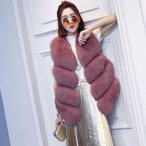 Real Fox Fur Vest Winter Coat Autumn Korean Long Coats and Jackets Women Vintage Vests Chalecos Para Mujer MY1046