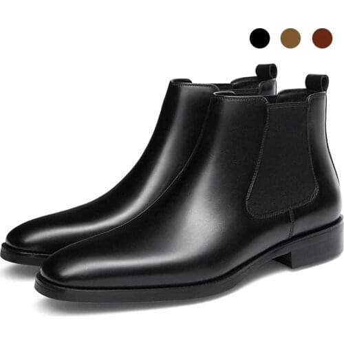 Chelsea Winter Solid Mens Boots Shoes Work Boots Fashion Designer Shoes Men Add Velvet Non-Slip Genuine Leather
