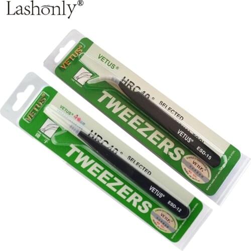 2 Sets Eyelash Tweezers for Eyelash Extension Tools Genuine VETUS Straight and Curved Tweezers ESD-11&ESD-15