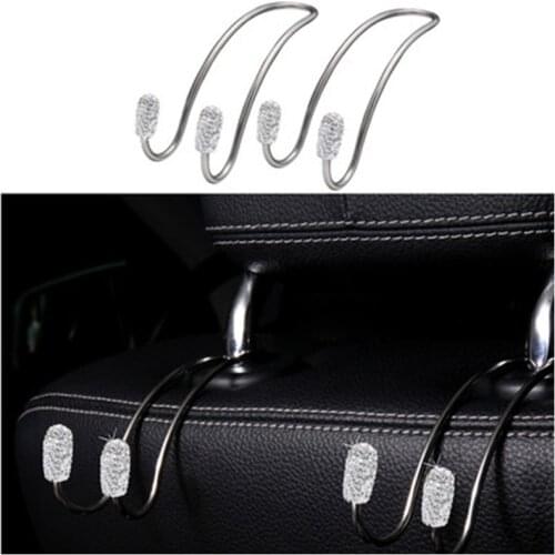 2PCS Stainless Car Hook Diamond Suit Clothes Rack Crystal Auto Bracket Multifunctional And Convenient Travel Hook Car-styling