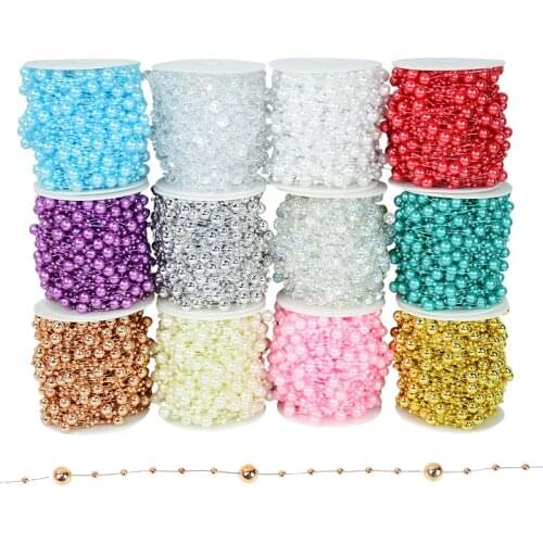 30 Meters Fishing Line Artificial Pearls Beads Chain Garland Flowers DIY Wedding Party Handmade Hair Bouquet Decoration 12 Color