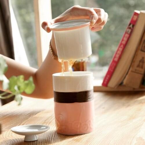 400CC Porcelain tea cups with filter cover ceramic kung fu mug handpainted drinkware office water cup