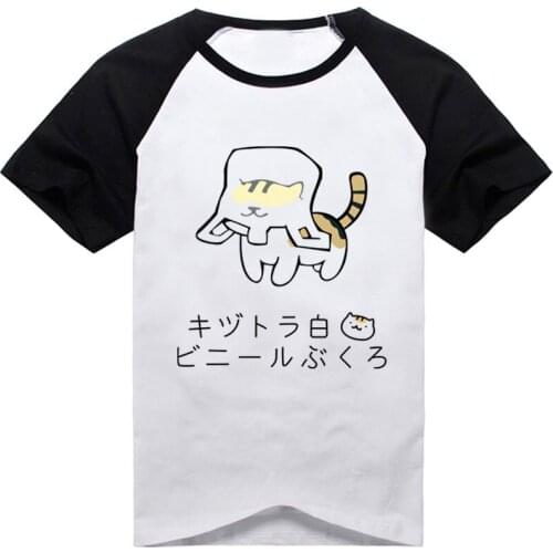 Anime Neko Atsume t-Shirt Manzokusan Cotton Casual TShirt Cat Backyard Short Sleeve Tops Tees