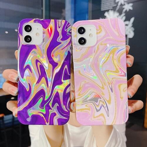 Japan Style Laser Glitter Bling Pink Green Phone Case for Iphone 11 12 Mini Pro XS Max X XR 8 Plus Silicone Soft TPU Back Cover