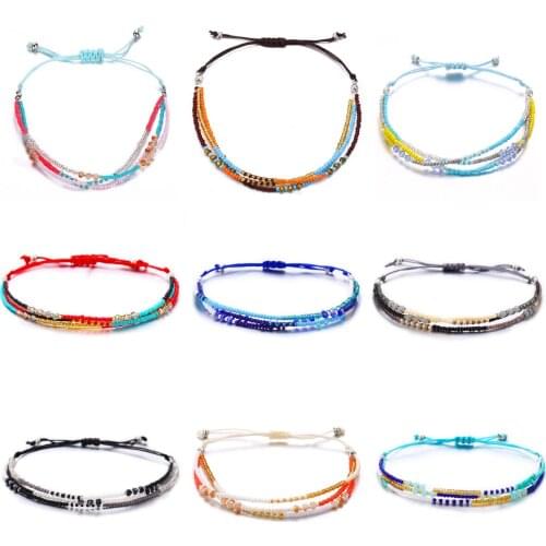Bohemian Crystal Beads Friendship Braided Rope Bracelets for Women Charms Cotton Weave Rope Chain Bracelet Men Jewelry New