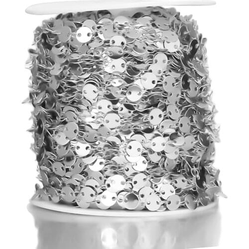 5meter Lot Fashion Silver 6MM Disc Chain Stainless Steel Round Medal Link Chain Jewelry Findings Marking DIY Metal Accessories