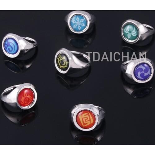 Genshin Impact Game Cosplay Prop Eye of God Adjustable 7 Element Metal Rings Jewelry Accessories Christmas Gift Hand Decorations