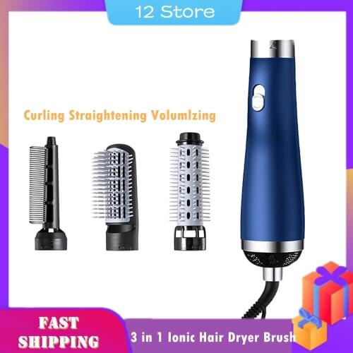 Ionic Hot-Air Brushes 3 In1 Volumizer Hair Curler Hair Straightener Comb 360 Rotating Curling Hair Style Waves Curls Dryer Salon