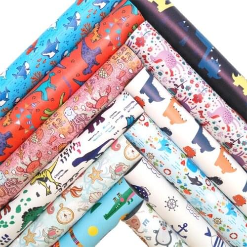 Dinosaure Unicorn Sharks Printed Synthetic Leather Faux Fabric Sheets with Felt Backing Leather For Bows DIY 21X29CM GM2134A