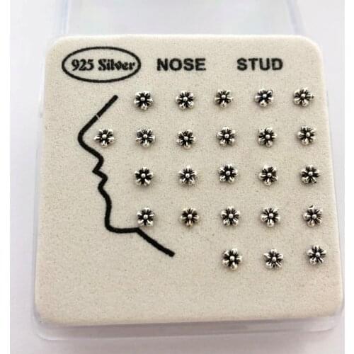 24pcs 925 Sterling Silver Vintage balck flower Nose Rings & Studs Piercing Jewelry For Women Wholesale New