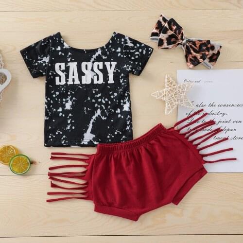 Summer Infant Girls Clothes Sets Kids Fashion Toddler Outfits Children T Shirts Tops + Tassels Bow Shorts 8M to 3 Years