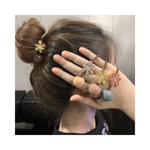 Korean Fashion Jewelry Hair Rope Women Girl Sweet Hairwear Enamel Glaze Small Daisy Ponytail Hairband