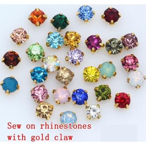 100Pcs 4MM All Colors Gold Claws Sew On Round Rhinestones For Needlework DIY Glass Crystals Stones Clothes Wedding Dress Crafts