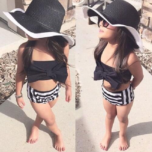 Fashion Casual Slim Cute Baby Kids Girl Bikini Set Swimwear Striped Swimming Bathing Suit Swimsuit Summer Clothes