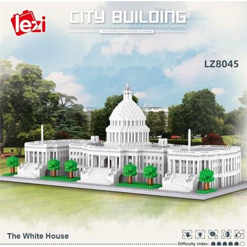 Lezi LZ8045 World Famous Architecture Model Set The White House Micro Mini Blocks US Presidents Residence Building DIY Blocks