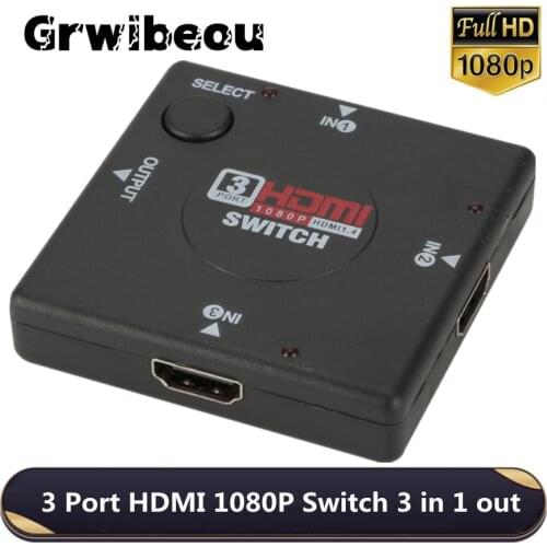 Grwibeou 3 input 1 Output Mini 3 Port HDMI Switch Female to Female Switcher Splitter Box Selector for HDTV 1080P VIdeo Switcher
